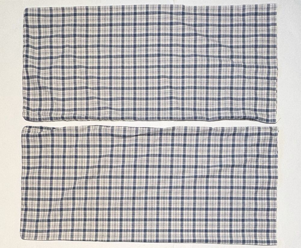 Ralph Lauren Oakley Red Blue Ivory Plaid Pair KING Pillowcases Cotton USA Exclnt